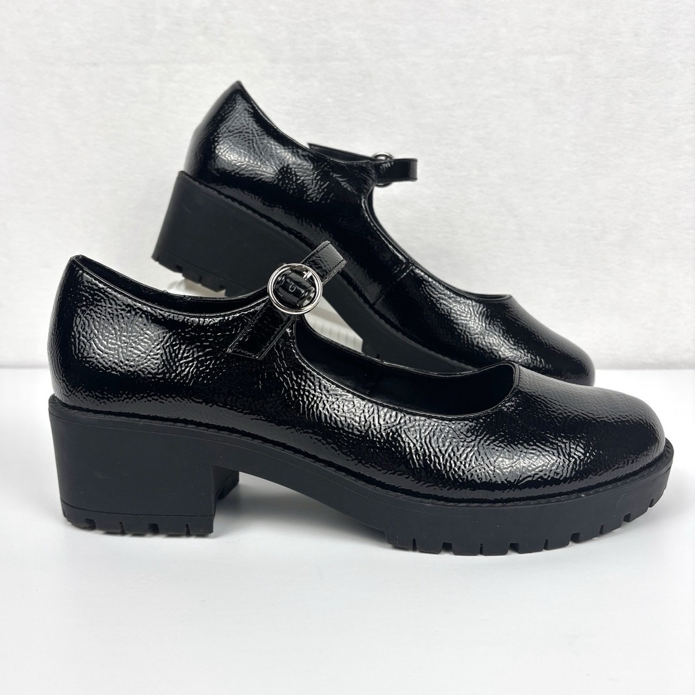 Urban Outfitters Black Patent Shiny Mary Jane Chunky Lug Heel Shoes Women’s 10